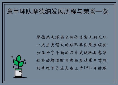 意甲球队摩德纳发展历程与荣誉一览